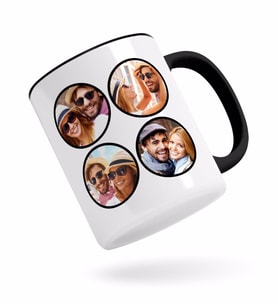 BK Gift Kişiye Özel Oval 4 Fotoğraflı Siyah Kupa Bardak-1