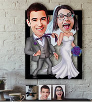 BK Gift Kişiye Özel Evleniyoruz Karikatürlü 3D Ahşap Tablo-6