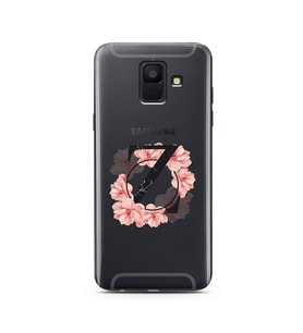 Pembe Çiçekli Harf Tasarım Süper Şeffaf Silikon Telefon Kılıfı Samsung A6 (2018)