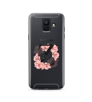 Pembe Çiçekli Harf Tasarım Süper Şeffaf Silikon Telefon Kılıfı Samsung A6 (2018)