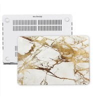 MacBook Pro Kılıf HardCase A1278 2008/2012 Yılı ile Uyumlu Koruyucu Kılıf Marble (Altın-Beyaz)