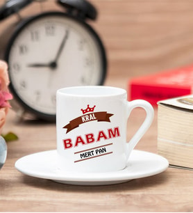 Babalar Günü Hediyesi - Babaya Özel İsimli Türk Kahvesi Fincanı (Beyaz)