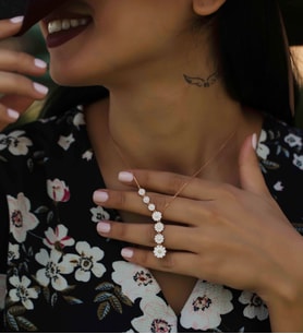 Papatya Silver 925 Ayar Rose Altın Kaplama Gümüş Sıralı Papatya Kolye