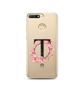 Pembe Çiçekli Harf Tasarım Süper Şeffaf Silikon Telefon Kılıfı Huawei Y6 Prime 2