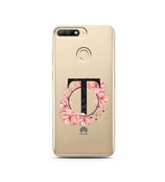 Pembe Çiçekli Harf Tasarım Süper Şeffaf Silikon Telefon Kılıfı Huawei Y6 Prime 2