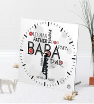 BK Gift Kişiye Özel Baba Masaüstü Kare Cam Saat-2 (Beyaz)