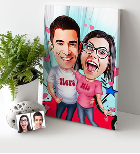 BK Gift Kişiye Özel Sevgililer Karikatür Kanvas Tablo 30x50cm  5