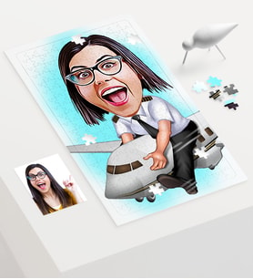 BK Gift Kişiye Özel Kadın Kaptan Pilot Karikatür 240 Parça A3 Puzzle  1