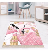 Makyaj Çantası Desenli Modern Dijital Baskı Yıkanabilir Kaymaz Taban Salon Halı ve Yolluk (Pembe)
