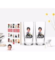 BK Gift Kişiye Özel Renkli Baskılı Erkek Karikatürlü İkili Rakı Bardağı ve Rakı Cep Kitabı Hediye Seti-54 (Model 1)
