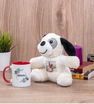 İsme Özel Çiçek Desenli Kırmızı Kupa Bardak ve Peluş Köpek