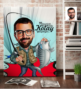 BK Gift Kişiye Özel Bay Balıkçı Karikatür Kanvas Tablo 70x100cm 1