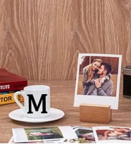 Baş Harfli Türk Kahvesi Fincanı ve Ahşap Standlı Polaroid Set
