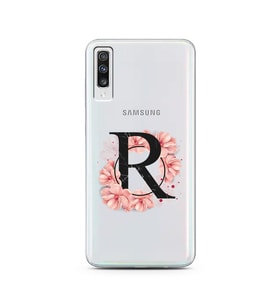 Pembe Çiçekli Harf Tasarım Süper Şeffaf Silikon Telefon Kılıfı Samsung A70 R-Har