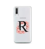 Pembe Çiçekli Harf Tasarım Süper Şeffaf Silikon Telefon Kılıfı Samsung A70 R-Har