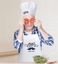 BK Gift Kişiye Özel Chef Erkek Mutfak Önlüğü ve Aşçı Şapkası Seti-1 (Beyaz)