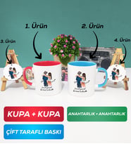 İkili Kırmızı Mavi Sevgiliye Hediye Bir Ömür Sevgililer Günü Hediyesi Kupa Bardak Anahtarlık Hediye Seti