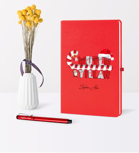 BK Gift Kişiye Özel Yılbaşı Mutlu Yıllar Temalı Kırmızı Defter Kalem Seti - 2