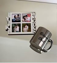 Kişiye Özel 4 Fotoğraflı İyiki Doğdun Mdf Çerçeve Gümüş Ve Gümüş Kupa Set