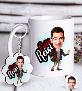 BK Gift Kişiye Özel Evin Reisi Karikatürlü Beyaz Kupa ve Anahtarlık Hediye Seti-1 (Model 1)