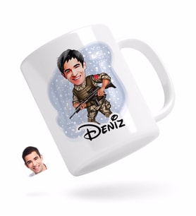 BK Gift Kişiye Özel Asker Karikatürlü Beyaz Kupa Bardak-1