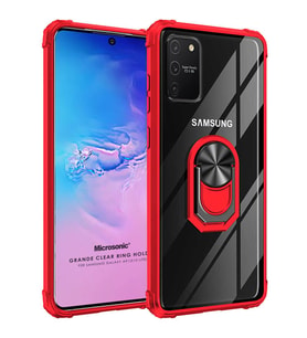 Microsonic Samsung Galaxy S10 Lite Kılıf Grande Clear Ring Holder Kırmızı