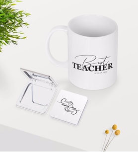 BK Gift Kişiye Özel En İyi Öğretmen Beyaz Kupa Ayna Seti-17 (Model 1)