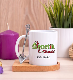 Genetik Mühendisi Ahşap Altlıklı Beyaz Kupa Bardak