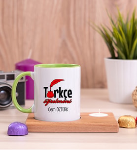 Türkçe Öğretmeni Ahşap Altlıklı Mumlu Yeşil Kupa Bardak