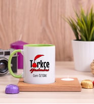 Türkçe Öğretmeni Ahşap Altlıklı Mumlu Yeşil Kupa Bardak