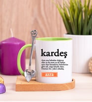Kardeş Kelime Anlamı Ahşap Altlıklı Yeşil Kupa Bardak