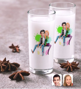 BK Gift Kişiye Özel Renkli Baskılı Sevgililer Karikatürlü İkili Rakı Bardağı Seti-35 (Beyaz)