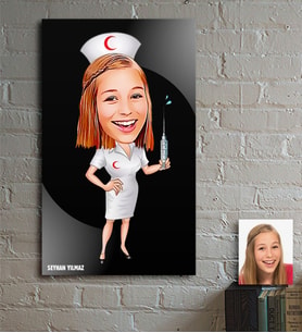 BK Gift Kişiye Özel Hemşire Karikatür Ahşap Tablo - 1