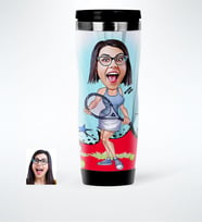 BK Gift Kişiye Özel Bayan Tenis Oyuncusu Karikatürlü Çelik Termos Bardak  1