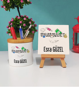 Bankacı Kişiye Özel Tasarımlı Bankacı Kalemlik ve Dekoratif Taş Baskı Seti