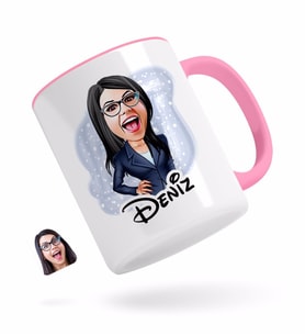 BK Gift Kişiye Özel Kadın Patron Karikatürlü Pembe Kupa Bardak-4
