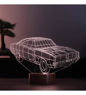 Dodge Charger 1968 Figürlü Dekoratif Hediye Led Masa Lambası 7 Işık Rengi Ahşap Taban