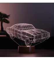Dodge Charger 1968 Figürlü Dekoratif Hediye Led Masa Lambası 7 Işık Rengi Ahşap Taban