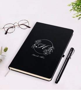 BK Gift Kişiye Özel Baş Harf İsim Tasarımlı Siyah Defter Kalem Seti-5
