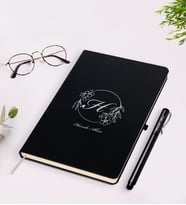 BK Gift Kişiye Özel Baş Harf İsim Tasarımlı Siyah Defter Kalem Seti-5