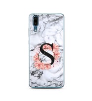 Mermer Çiçekli Harf Tasarım Süper Şeffaf Silikon Telefon Kılıfı Huawei P20  S-Ha