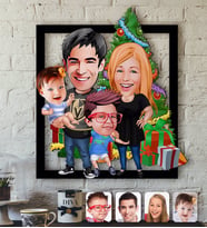 BK Gift Kişiye Özel Yeni Yıl Aile Karikatürlü 3D Ahşap Tablo-5 (Beyaz)