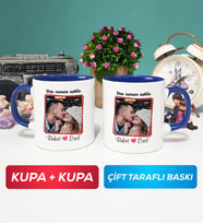İkili Sevgiliye Sevgililer Günü Hediyesi 9 Kupa Bardak Lacivert