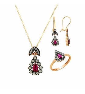 Üçlü Set Pembe Damla 6,98 Gram 14 Ayar Altın (Çok Renkli)