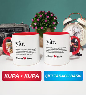 İkili Yâr Sevgililer Günü Hediyesi Kupa Bardak Kırmızı