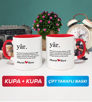 İkili Yâr Sevgililer Günü Hediyesi Kupa Bardak Kırmızı