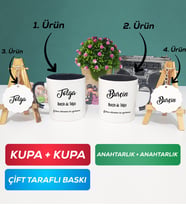 İkili Siyah Siyah Sevgiliye Hediye İsme Özel Sevgililer Günü Hediyesi Kupa Bardak Anahtarlık Hediye Seti