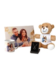 Kişiye Özel Fotoğraflı Peluş Ayıcık Puzzle Kupa Kalpli Kolye