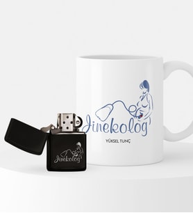 BK Gift Kişiye Özel Jinekolog Çakmak ve Kupa Seti - 1