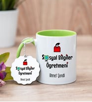 Sosyal Bilgiler Öğretmeni Yeşil Kupa Bardak Ve Anahtarlık Set